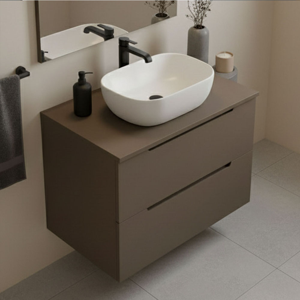 Kibath Mueble de baño con Lavabo VICTORIA 100x45 cm acabado Moka mate 2 cajones suspendido - Imagen 2