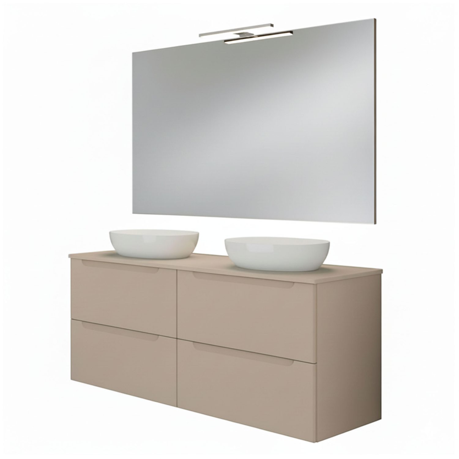 Kibath Mueble de baño con Lavabo, Espejo y Aplique LED VICTORIA 120×45 cm acabado Moka mate 2 cajones suspendido
