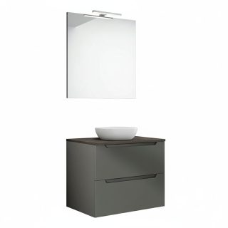 Kibath Mueble de baño con Lavabo, Espejo y Aplique LED VICTORIA 60x45 cm acabado Grafito mate 2 cajones suspendido