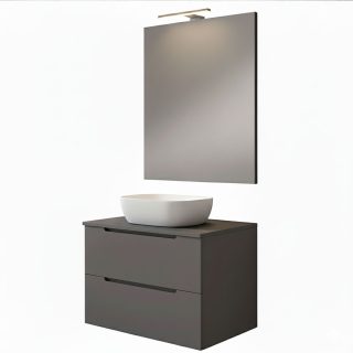 Kibath Mueble de baño con Lavabo, Espejo y Aplique LED VICTORIA 100x45 cm acabado Grafito mate 2 cajones suspendido