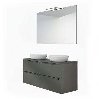 Kibath Mueble de baño con Lavabo, Espejo y Aplique LED VICTORIA 120x45 cm acabado Grafito mate 2 cajones suspendido
