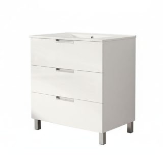 Kibath Mueble de Baño 80 cm con Lavabo VOLARE 3 cajones con patas - Blanco