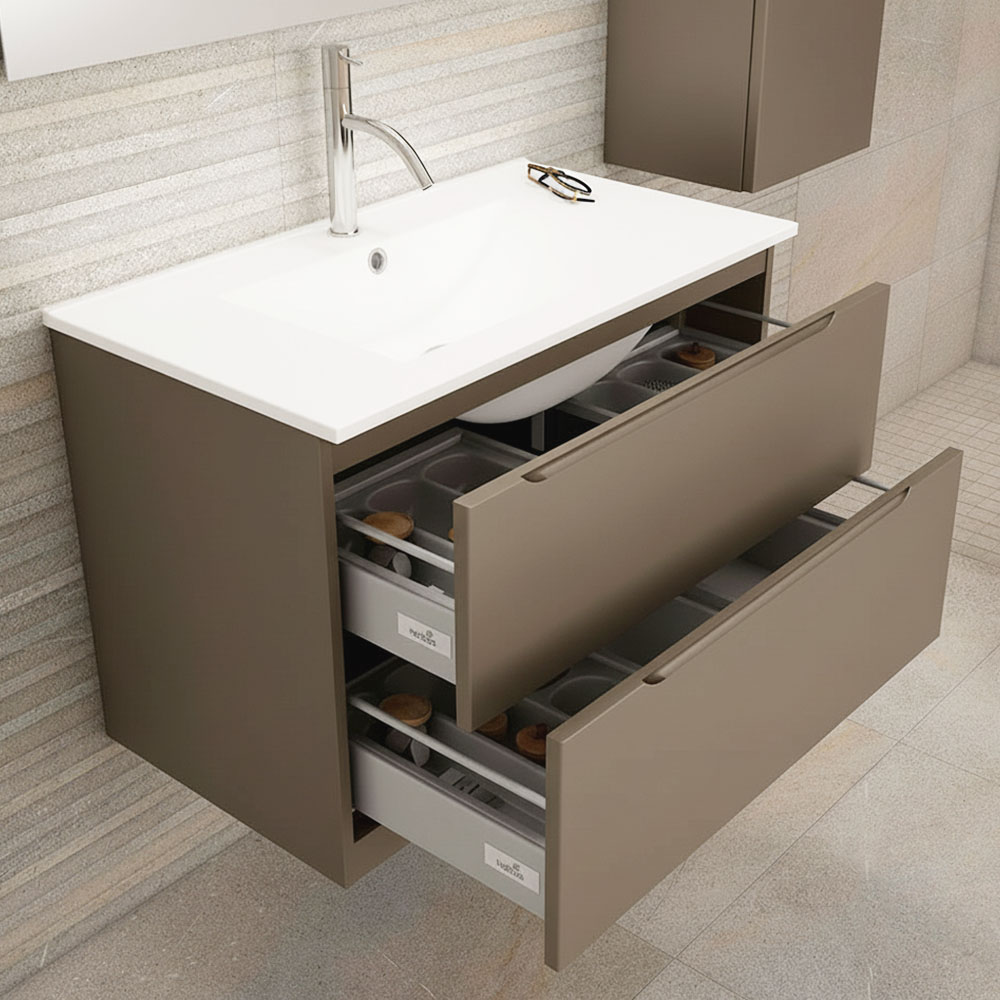 Kibath Conjunto de Mueble de Baño 80 cm VICTORIA 2 cajones suspendido - Imagen 3