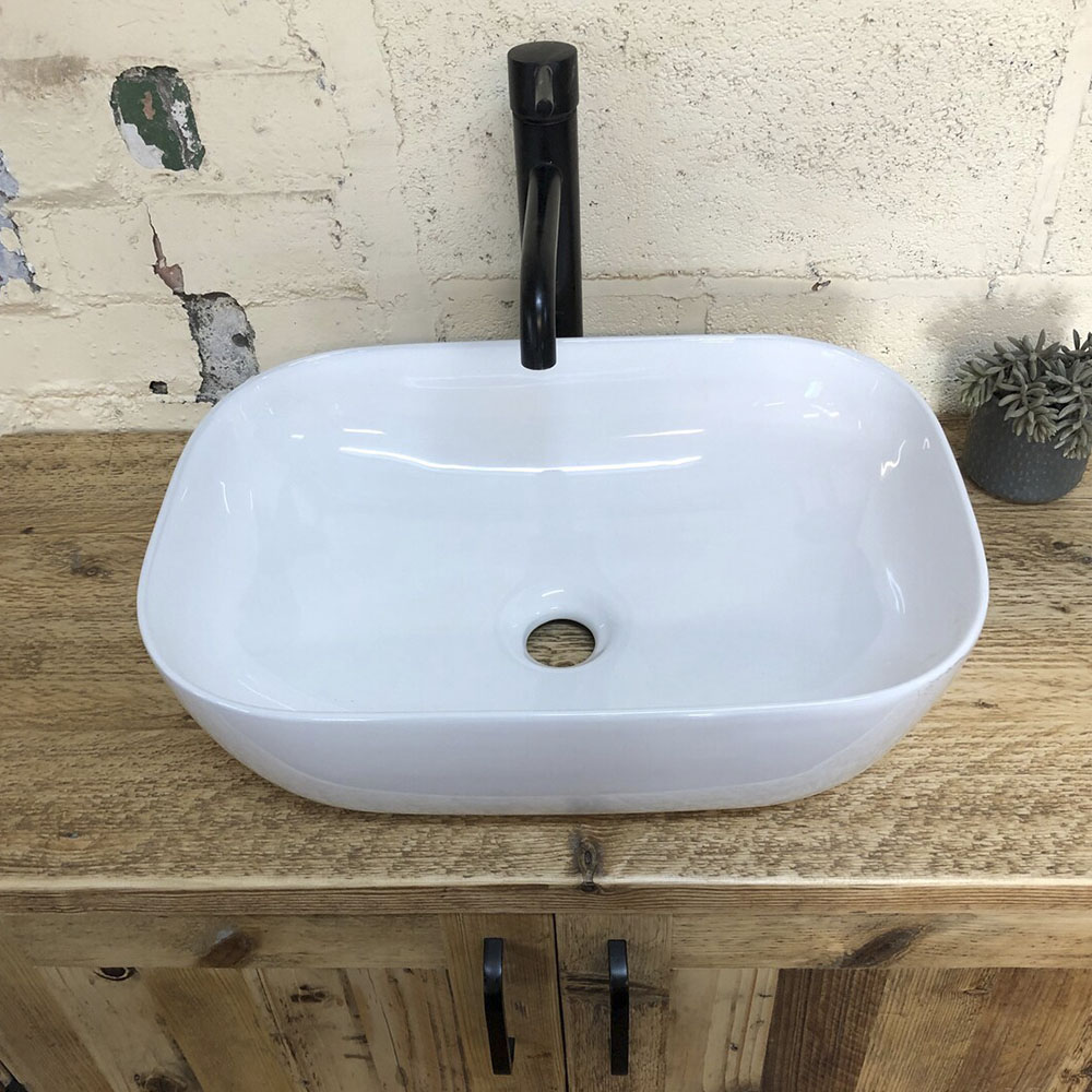 Kibath Lavabo De Porcelana Para Baño ovalado 48 cm x 37 cm acabado blanco mate fabricado en porcelana - Imagen 3