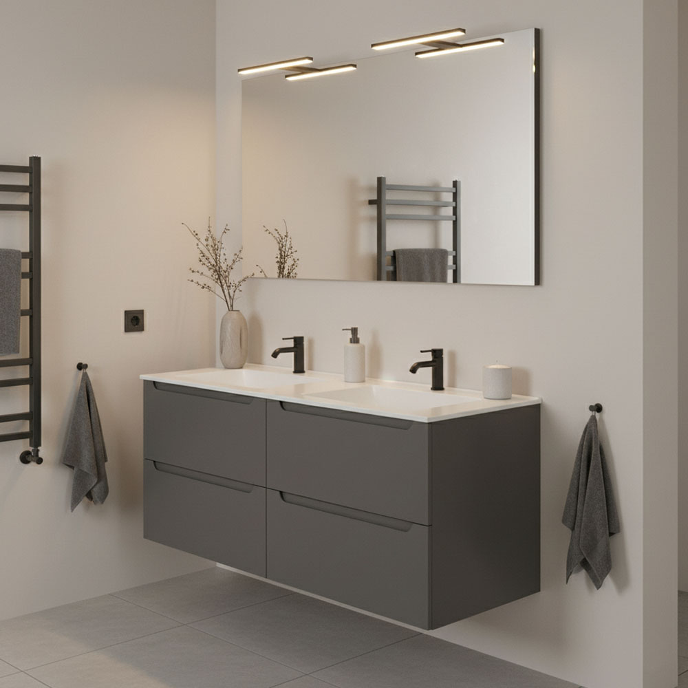 Kibath Conjunto de Mueble de Baño 120 cm VICTORIA 2 cajones suspendido - Imagen 4