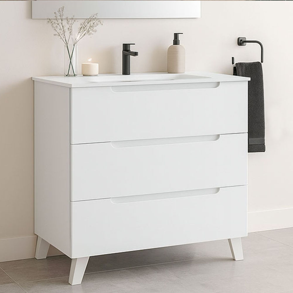 Kibath Mueble de Baño 80 cm con Lavabo VICTORIA 3 cajones con patas - Imagen 6