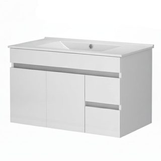 Kibath Mueble de Baño 80 cm con Lavabo URBAN 2 cajones y puertas suspendido - Blanco