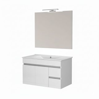 Kibath Conjunto de Mueble de Baño 80 cm URBAN 2 cajones y 2 puertas suspendido - Blanco