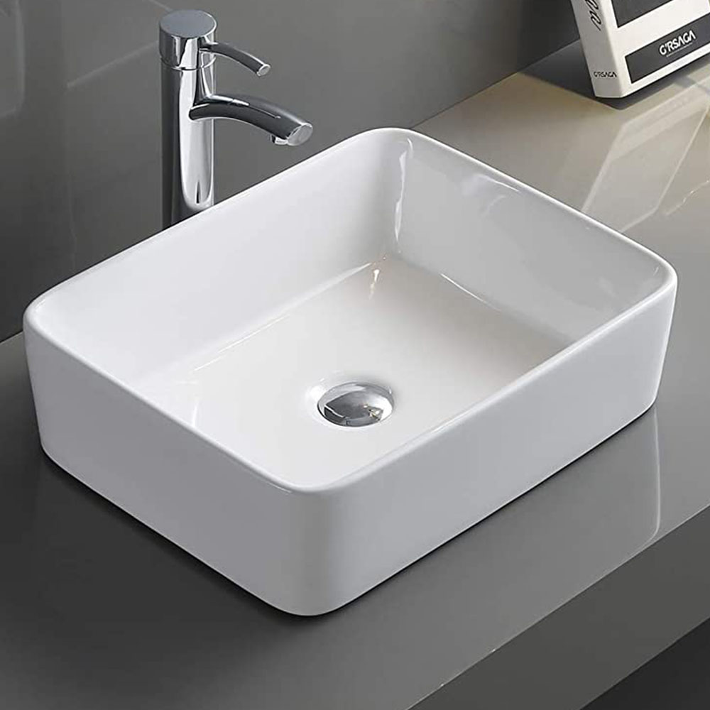 Kibath Lavabo sobrencimera RECTANGULAR rectangular de 48 acabado blanco brillo fabricado en porcelana - Imagen 3