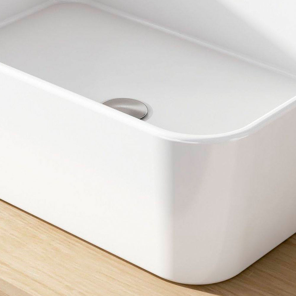 Kibath Lavabo sobrencimera RECTANGULAR rectangular de 48 acabado blanco brillo fabricado en porcelana - Imagen 4