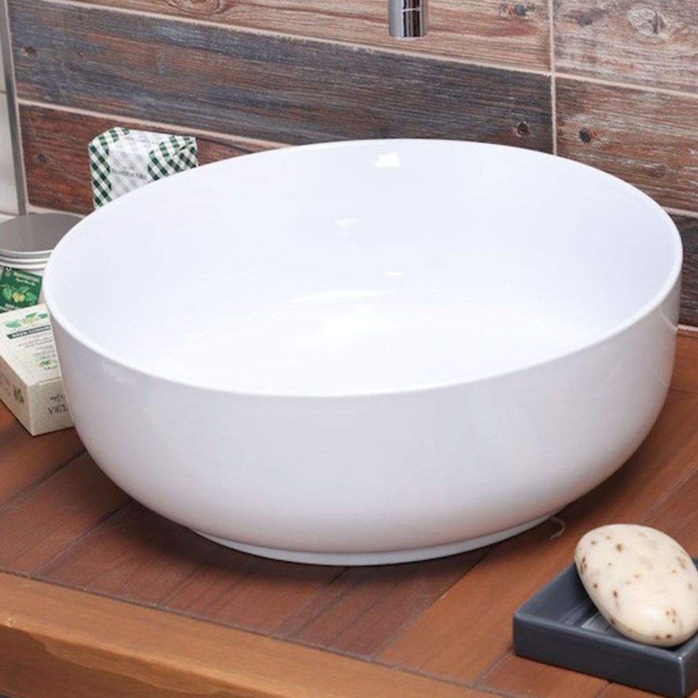 Kibath Lavabo sobrencimera REDONDO redondo de 35 acabado blanco brillo fabricado en porcelana - Imagen 3