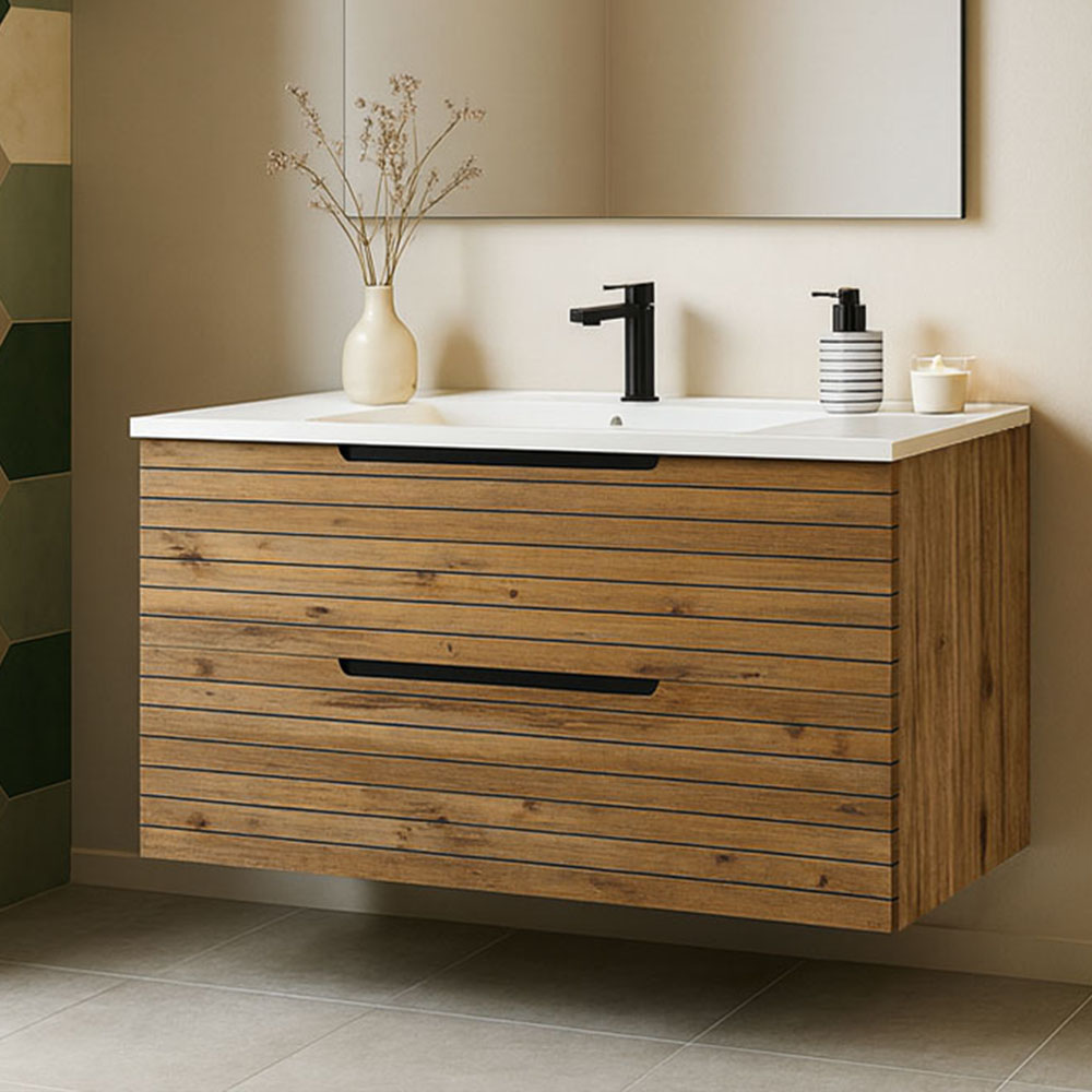 Kibath Mueble de baño con Lavabo KEN 80x45 cm acabado Desierto mate 2 cajones suspendido - Imagen 2