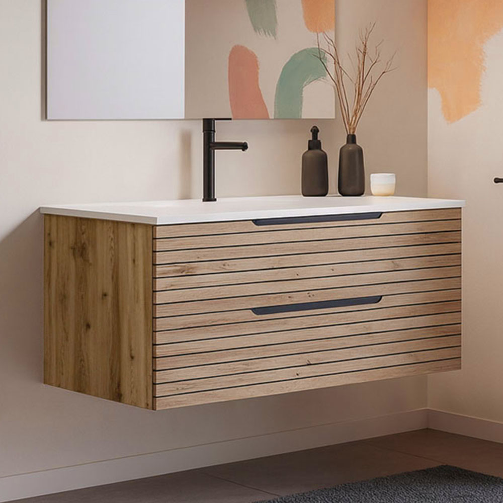 Kibath Mueble de baño con Lavabo KEN 100x45 cm acabado Desierto mate 2 cajones suspendido - Imagen 2