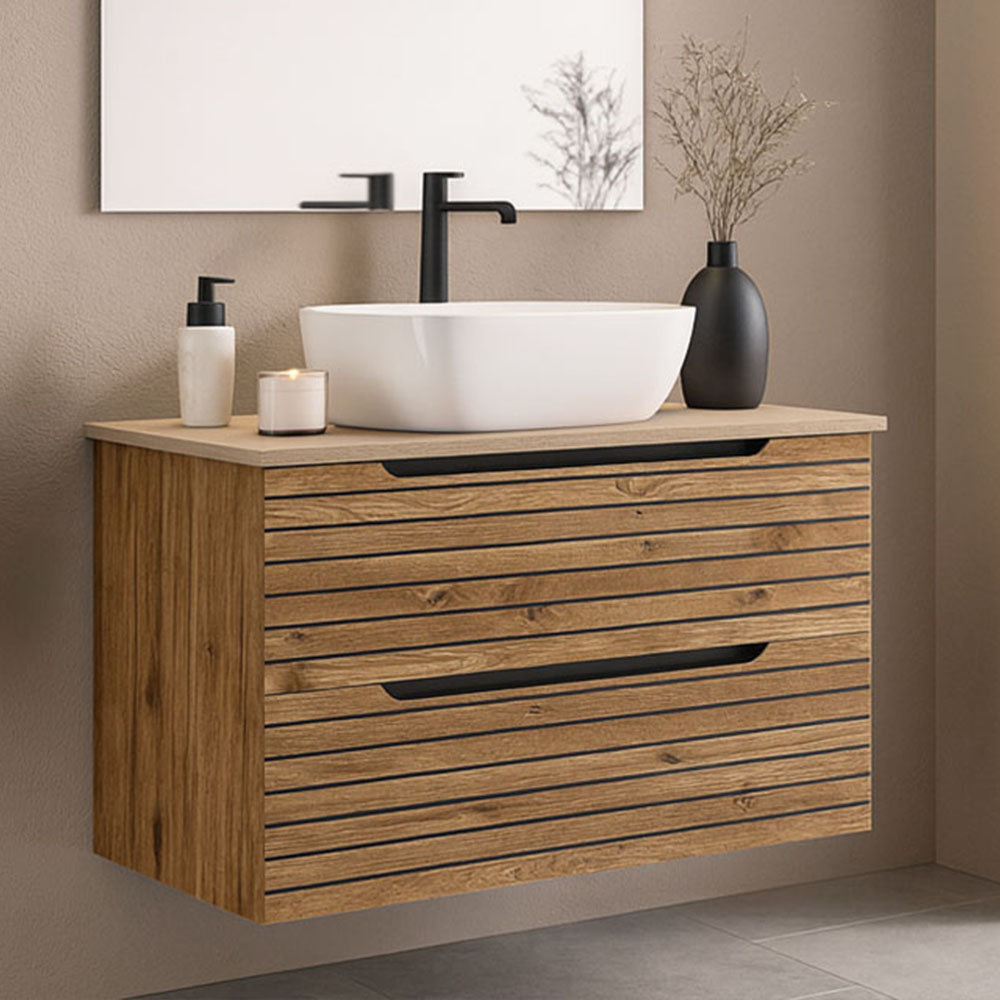 Kibath Mueble de baño con Lavabo KEN 80x45 cm acabado Desierto mate 2 cajones suspendido - Imagen 2