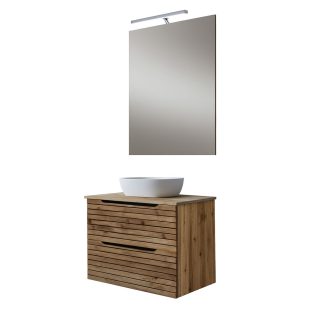 Kibath Mueble de baño con Lavabo, Espejo y Aplique LED KEN 60x45 cm acabado Desierto mate 2 cajones suspendido