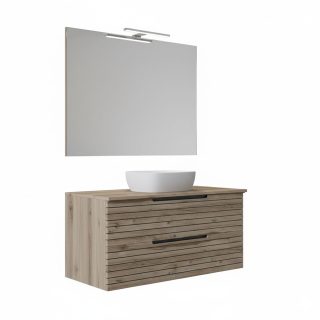 Kibath Mueble de baño con Lavabo, Espejo y Aplique LED KEN 80x45 cm acabado Desierto mate 2 cajones suspendido