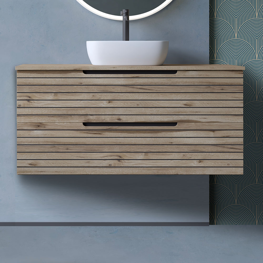 Kibath Mueble de baño con Lavabo, Espejo y Aplique LED KEN 80x45 cm acabado Desierto mate 2 cajones suspendido - Imagen 4