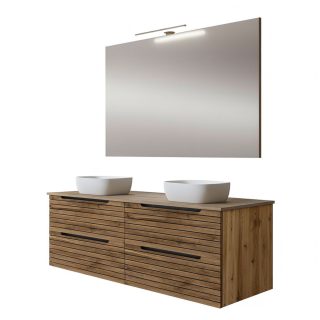 Kibath Mueble de baño con Lavabo, Espejo y Aplique LED KEN 120x45 cm acabado Desierto mate 2 cajones suspendido