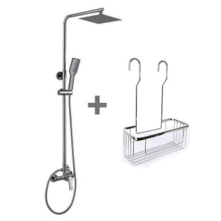 Kibath Pack monomando SIX columna y portagel acabado cromo brillo fabricado en latón