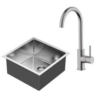 Kibath Pack Grifo VERONA + Fregadero SOLUT 44x44 cm acabado cepillado de acero inoxidable