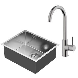 Kibath Pack Grifo VERONA + Fregadero SOLUT 54x44 cm acabado cepillado de acero inoxidable