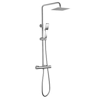 Kibath Columna De Ducha termostático cuadrada tacto frío 100-150 cm extralarga acabado cromo brillo fabricado en latón