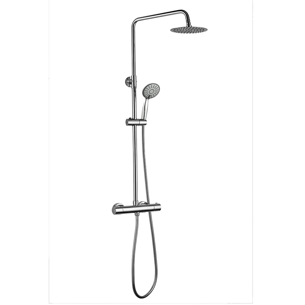 Kibath Columna De Ducha termostático redonda 100-150 cm extralarga acabado cromo brillo fabricado en latón
