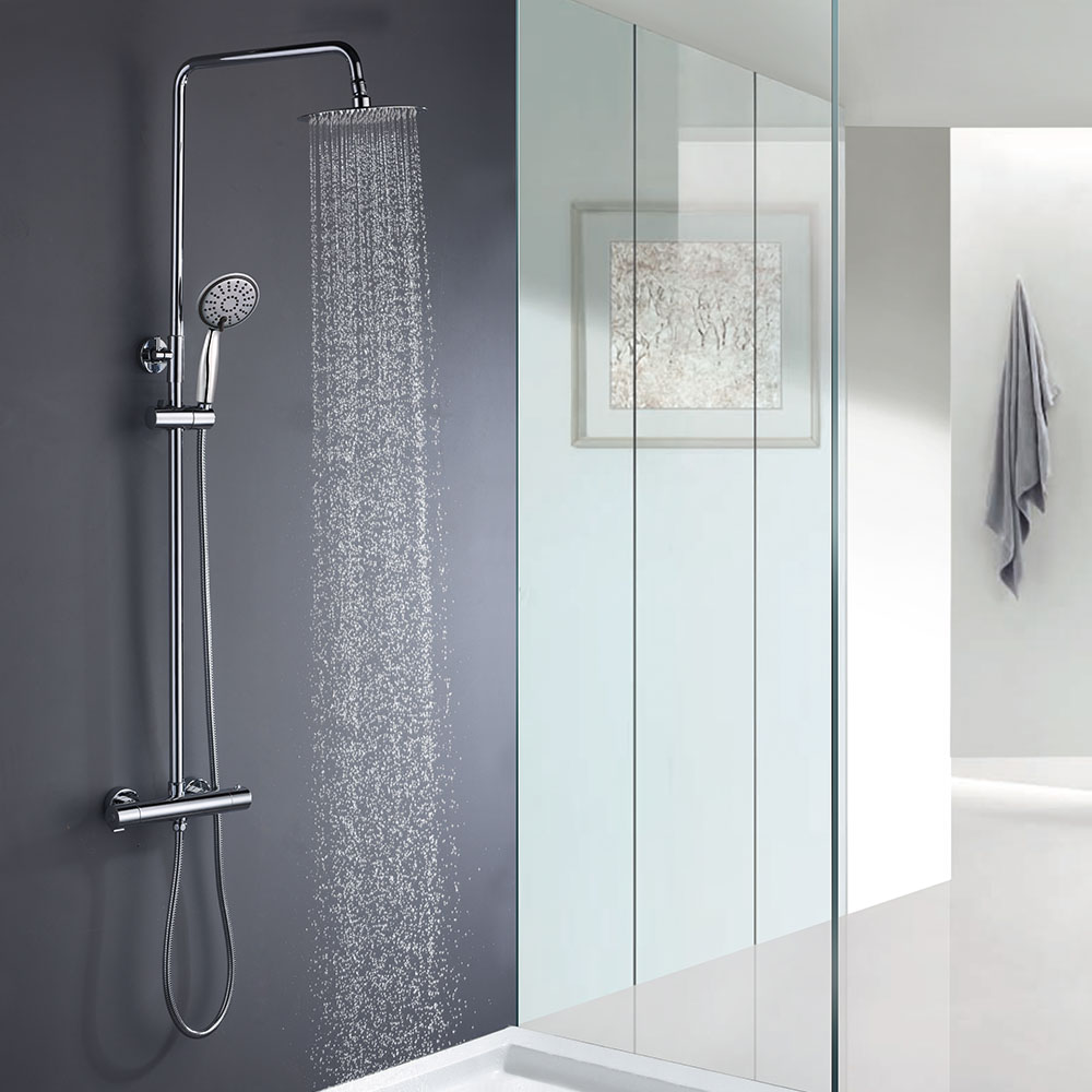 Kibath Columna De Ducha termostático redonda 100-150 cm extralarga acabado cromo brillo fabricado en latón - Imagen 2