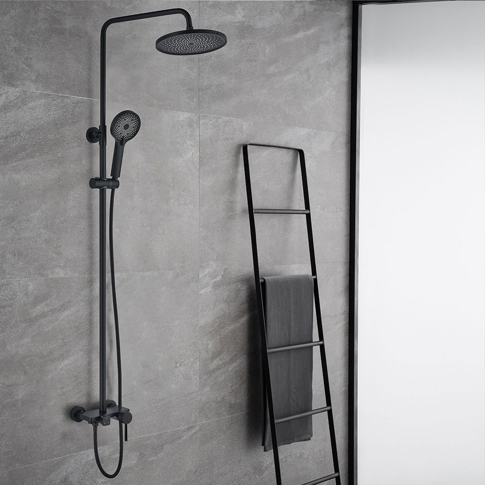 Kibath Columna De Ducha monomando redonda 96-136 cm OSO acabado negro mate fabricado en latón - Imagen 2