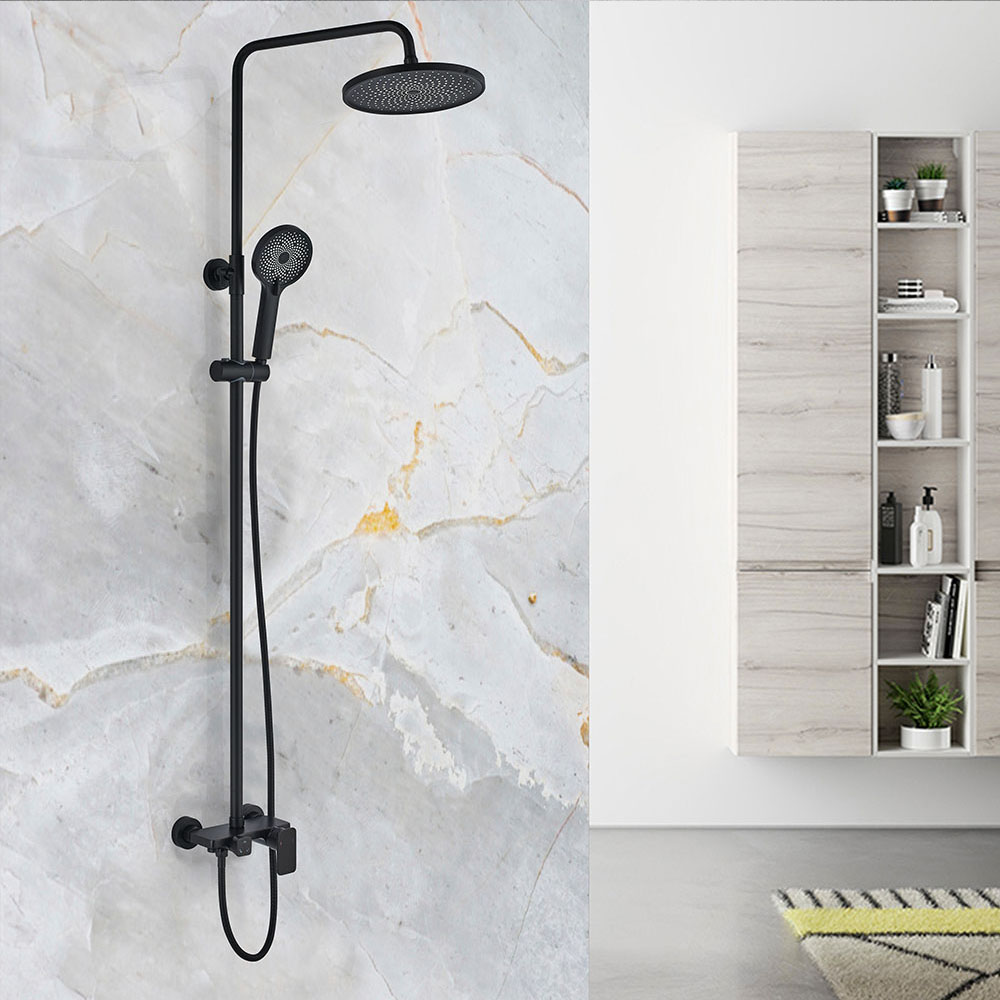 Kibath Columna De Ducha monomando redonda 96-136 cm DAK acabado negro mate fabricado en latón - Imagen 2