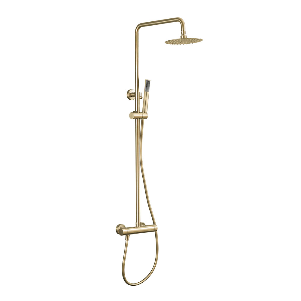 Kibath Columna De Ducha monomando redonda 78-125 cm acabado oro cepillado fabricado en latón