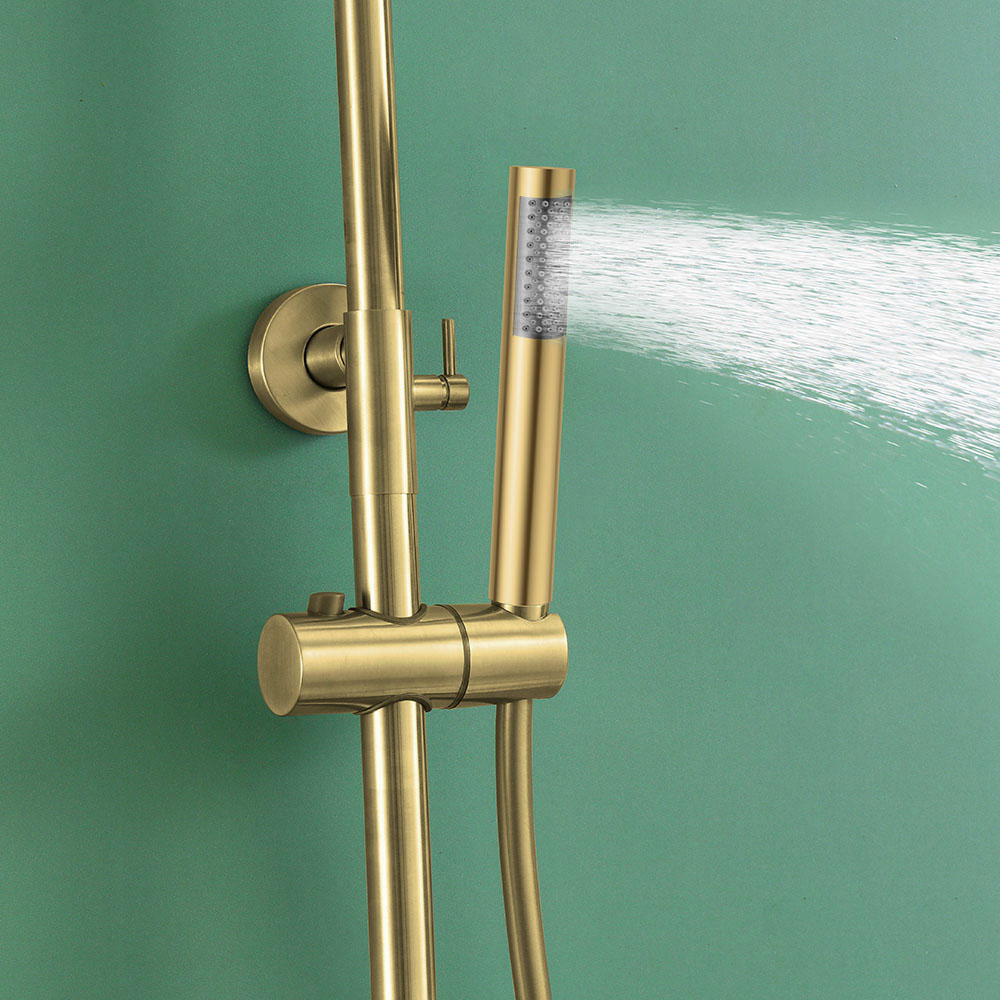 Kibath Columna De Ducha monomando redonda 78-125 cm acabado oro cepillado fabricado en latón - Imagen 4