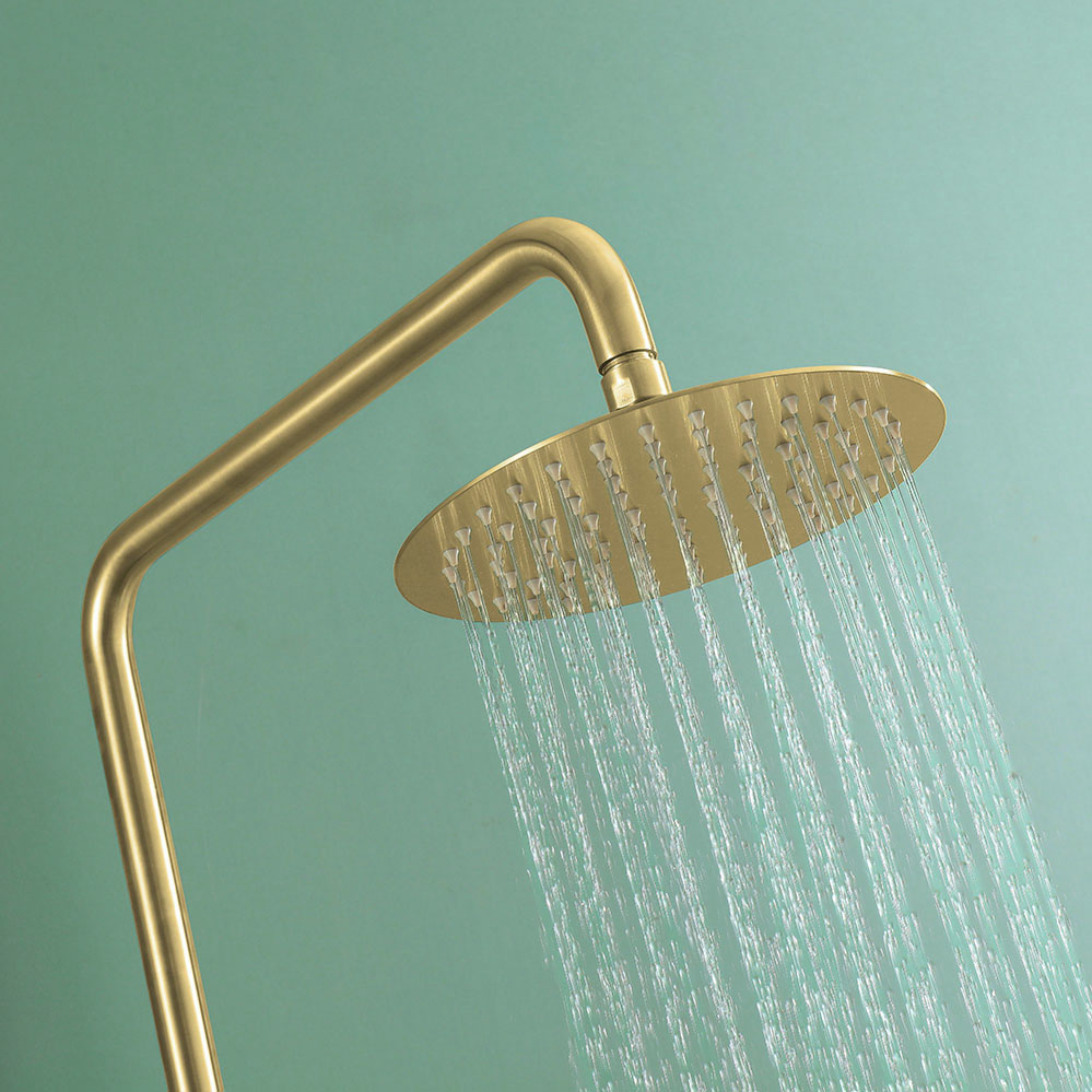 Kibath Columna De Ducha monomando redonda 78-125 cm acabado oro cepillado fabricado en latón - Imagen 6