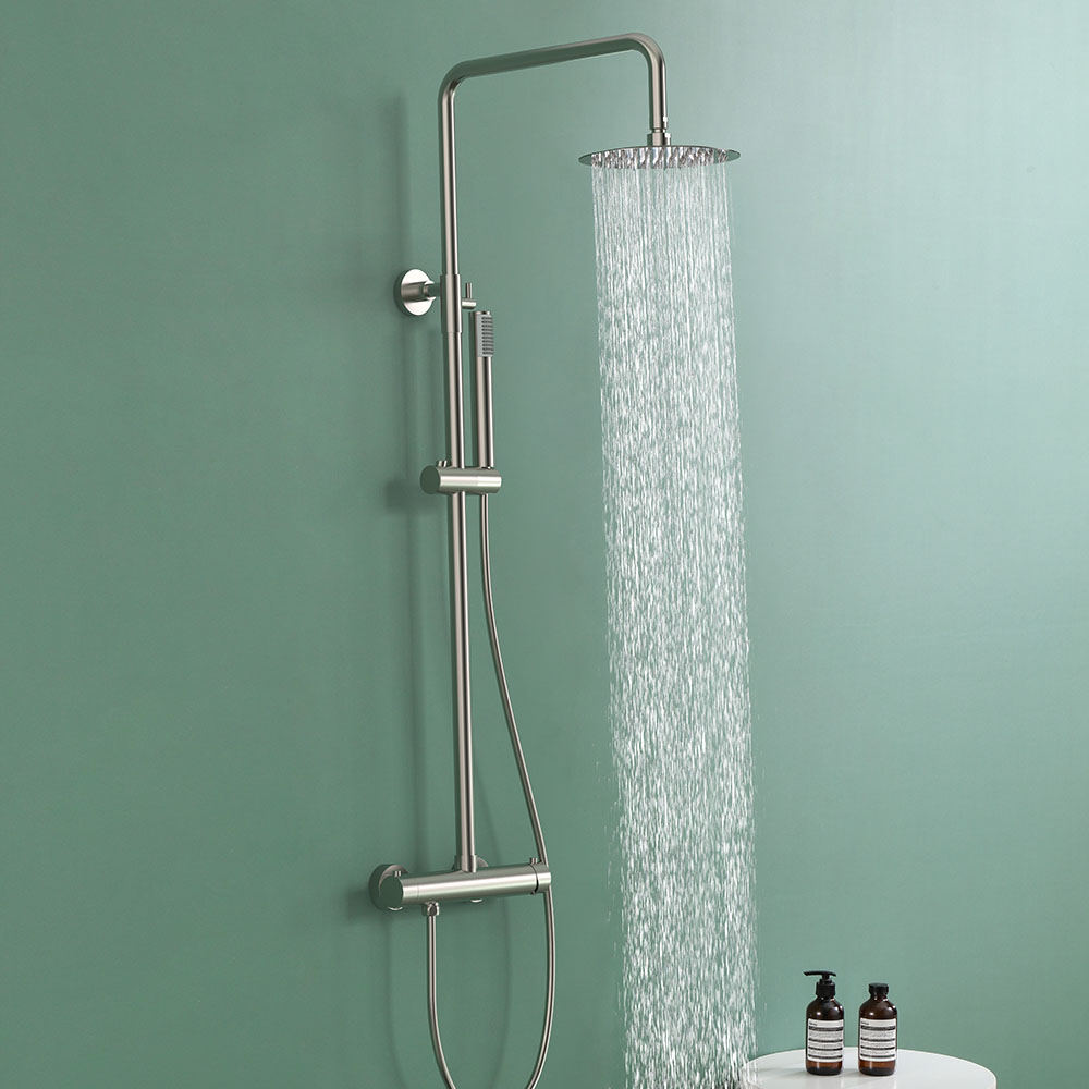 Kibath Columna De Ducha monomando redonda 78-125 cm acabado niquel cepillado fabricado en latón - Imagen 2