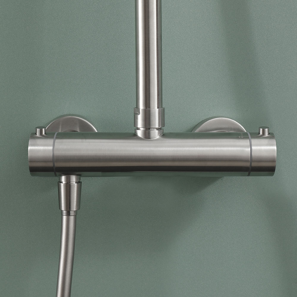 Kibath Columna De Ducha monomando redonda 78-125 cm acabado niquel cepillado fabricado en latón - Imagen 3