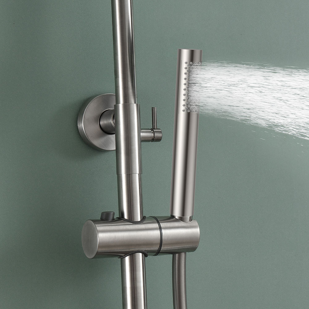 Kibath Columna De Ducha monomando redonda 78-125 cm acabado niquel cepillado fabricado en latón - Imagen 4