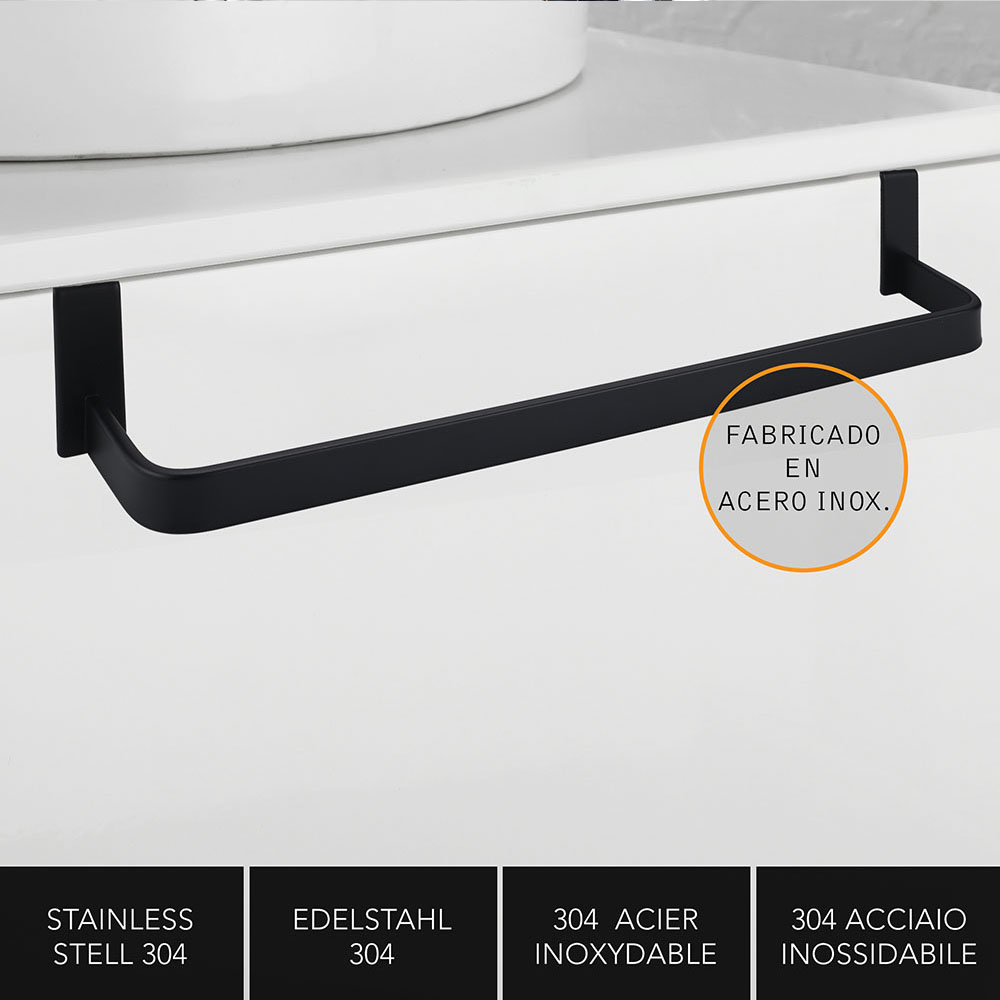 Kibath Toallero sin taladros de 29 cm acabado negro mate fabricado en acero inoxidable - Imagen 4