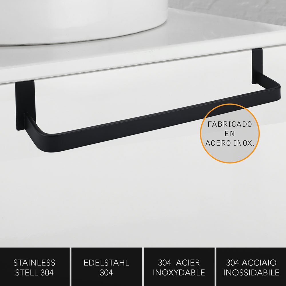 Kibath Toallero sin taladros de 36 cm acabado negro mate fabricado en acero inoxidable - Imagen 4