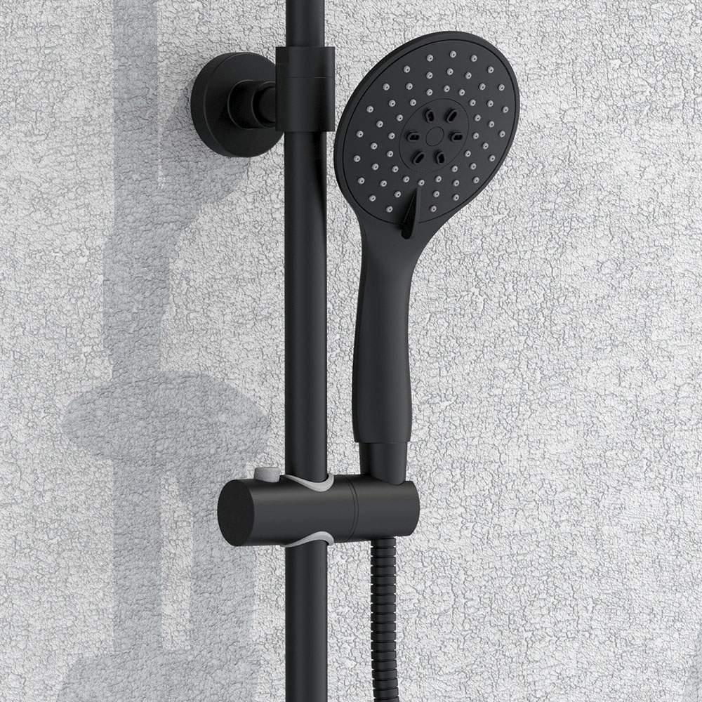 Kibath Soporte para barra de ducha redondo acabado negro mate fabricado en ABS - Imagen 4