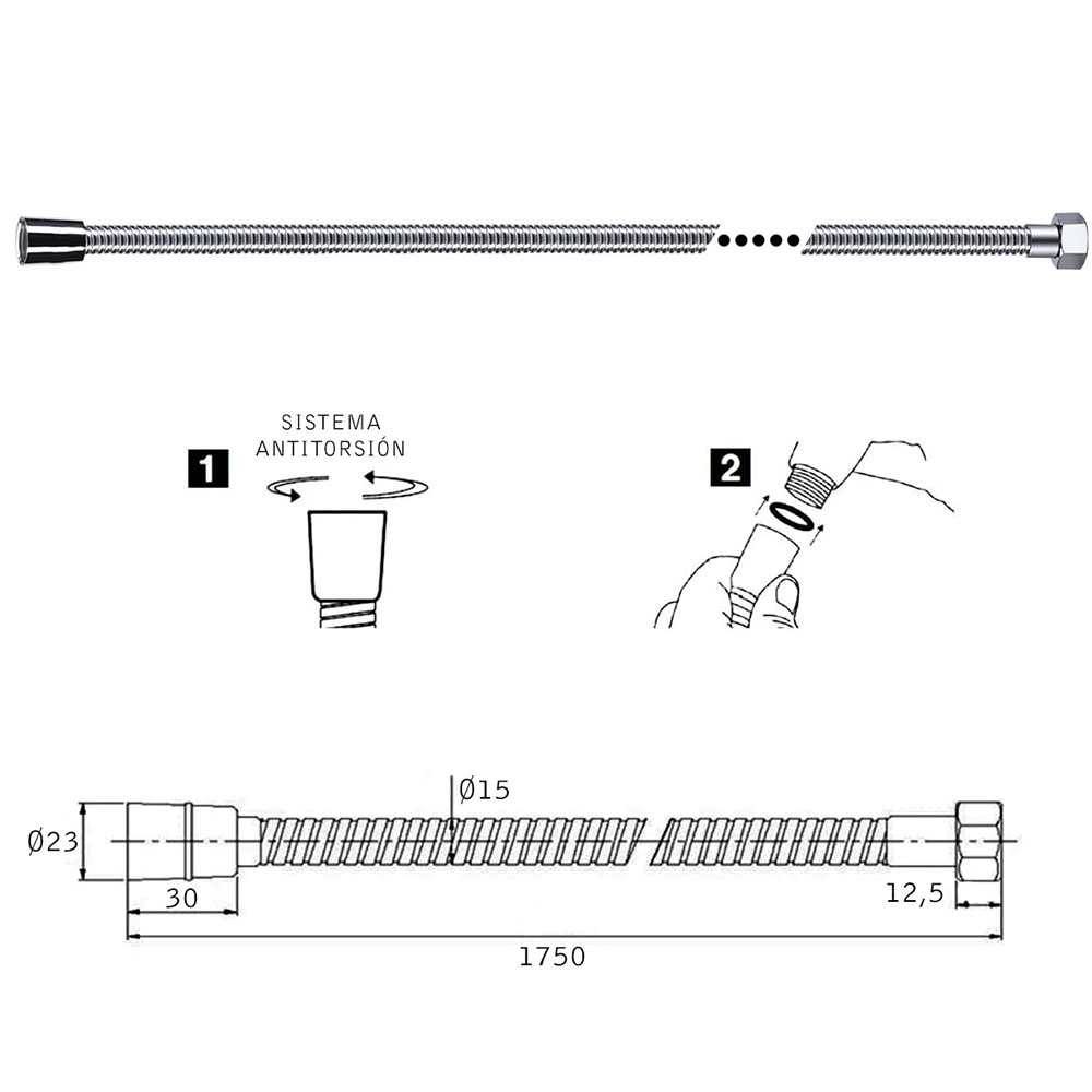 Kibath Flexo de 175 cm acabado cromo brillo fabricado en acero inoxidable - Imagen 6