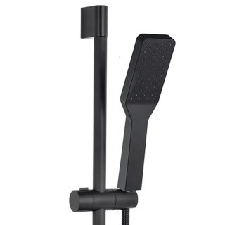 Kibath Barra de Ducha 70cm negra de Acero inox. con soporte, maneral y flexo