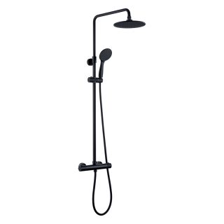 Kibath Columna De Ducha termostático redonda 83-120 cm acabado negro mate fabricado en latón