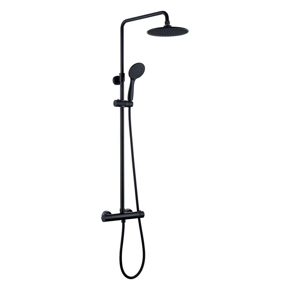 Kibath Columna De Ducha termostático redonda 83-120 cm acabado negro mate fabricado en latón
