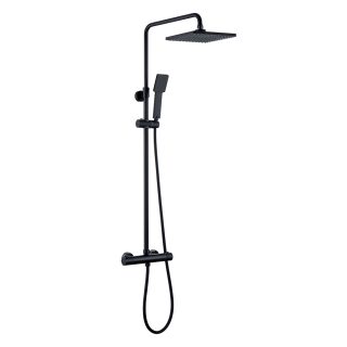 Kibath Columna De Ducha termostático cuadrada 83-120 cm acabado negro mate fabricado en latón