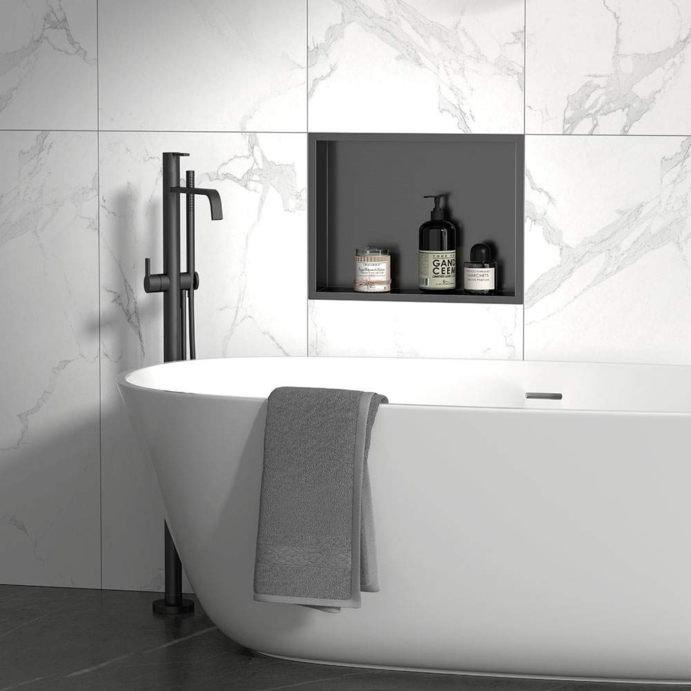 Kibath Hornacina Empotrada De Baño rectangular de 40 x 30 cm acabado grafito mate fabricado en acero inoxidable - Imagen 3