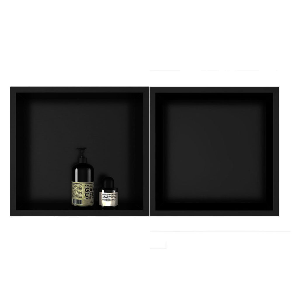 Kibath Pack 2 Hornacinas Nicho de empotrar cuadrada de 30 x 30 cm acabado NEGRO acero inoxidable - Imagen 2