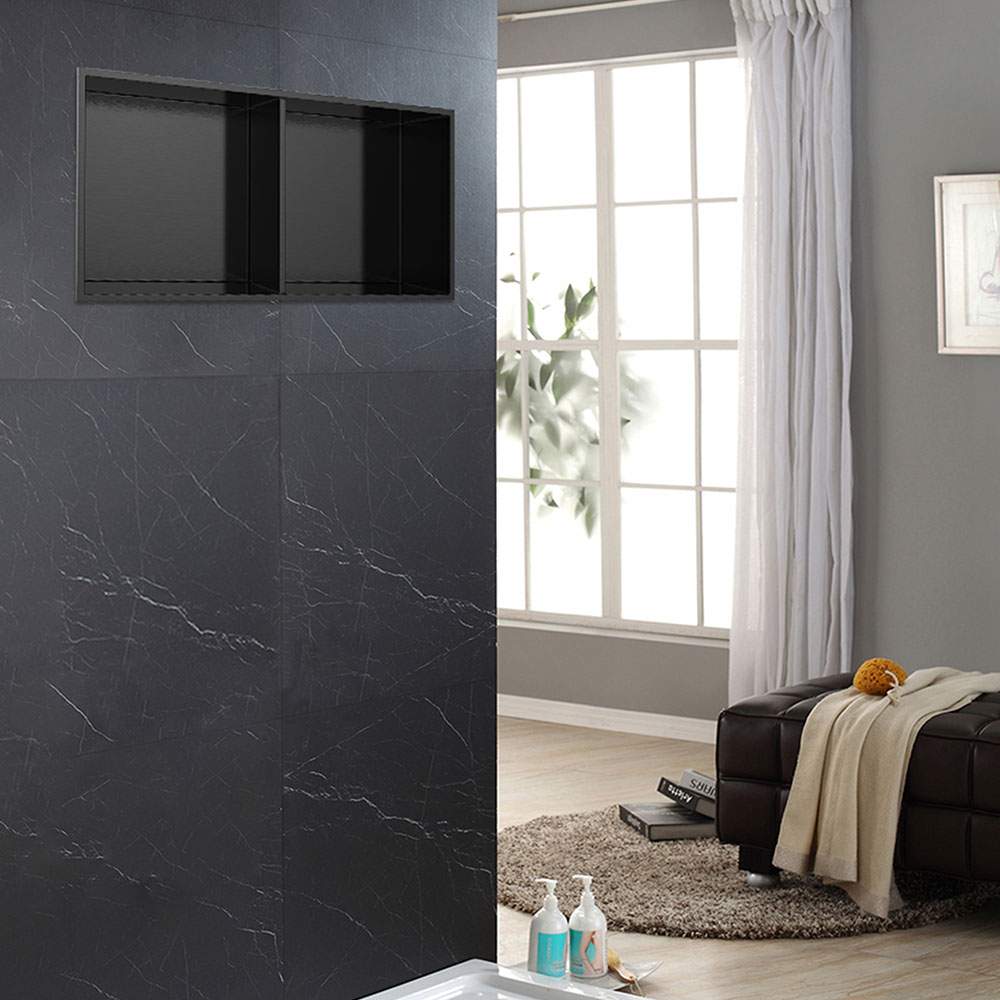 Kibath Pack 2 Hornacinas Nicho de empotrar cuadrada de 30 x 30 cm acabado NEGRO acero inoxidable - Imagen 3