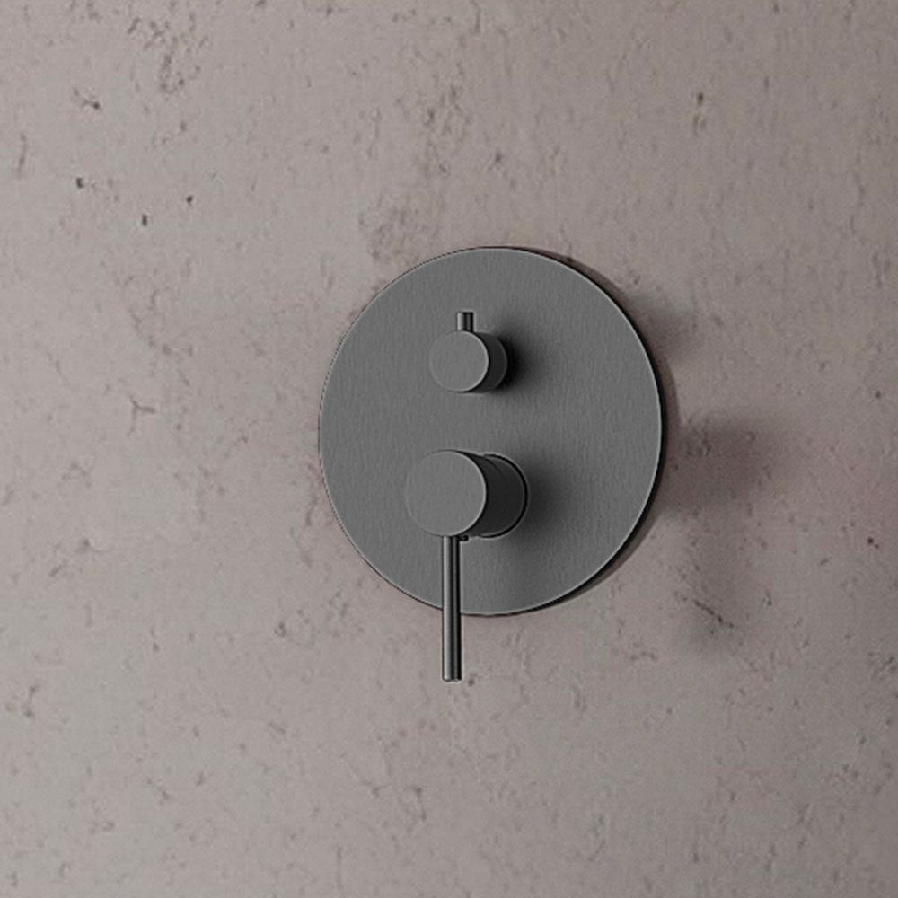 Kibath Grifo Empotrado de Ducha (solo grifo) monomando redondo acabado GUN METAL mate fabricado en latón - Imagen 2