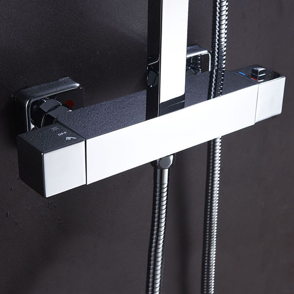 Kibath Grifo Para Columna De Ducha cuadrada termostático acabado cromo brillo fabricado en latón - Imagen 2