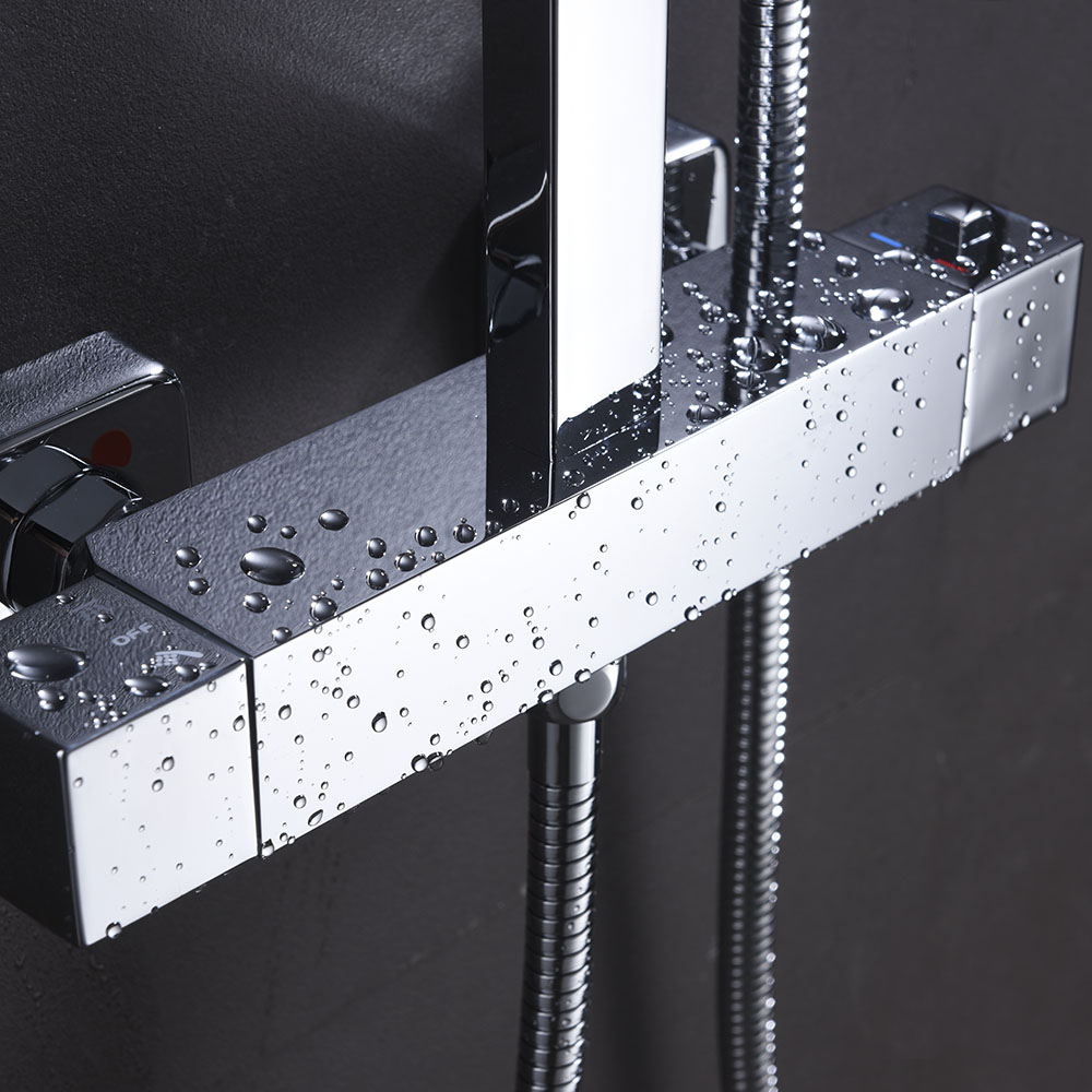 Kibath Grifo Para Columna De Ducha cuadrada termostático acabado cromo brillo fabricado en latón - Imagen 4